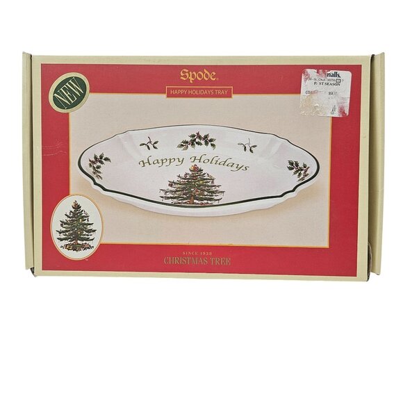 Spode Christmas Tree Happy Holidays Tray 3324 A9 NIB Serving Platter Oval - Picture 2 of 8